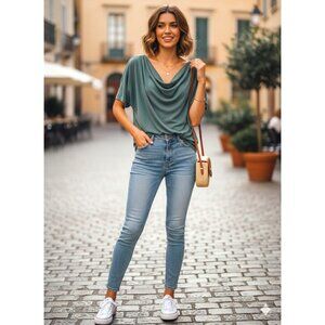 Green Envelope LA Drape Front Tee Top – Size L – NWT – Soft Modal Blend USA Made